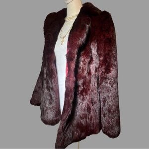 Burgandy 100% Rabbit Fur Coat
